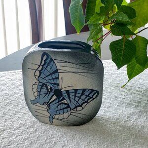 Vintage ARS Estonia Butterfly Vase • Handmade Ceramic Art Pot • MidCentury Style
